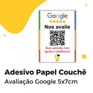 Adesivo Avaliação google Papel Couchê 5x7cm  Fosco Com Recorte 